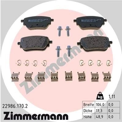 Billede af ZIMMERMANN 22986.170.2 Bremseklodser med skruer Billede svarer til leveringsomfang, fjeder MERCEDES BENZ: A klasse, GLB, CLA Coupe