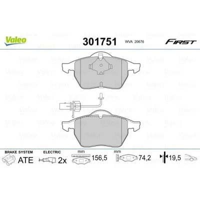 Billede af VALEO 301751 Bremseklodser FIRST foraksel Inkl. slidadvarselskontakt med anti knirke plade AUDI: A4 B6 Avant, Sedan, B5 Sedan
