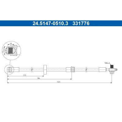 Billede af ATE 24.5147 0510.3 Bremseslange 523mm M10x1mm AUDI: A2