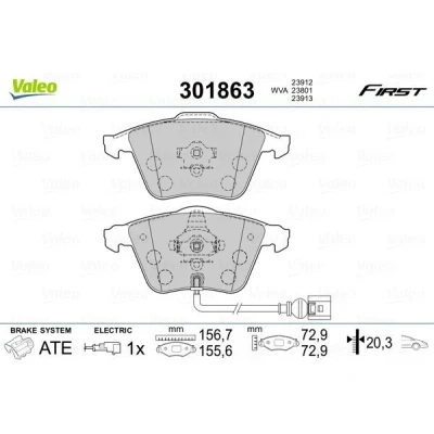 Billede af VALEO 301863 Bremseklodser FIRST foraksel Inkl. slidadvarselskontakt uden anti knirke plade VOLKSWAGEN: Passat B6 Variant, Golf 5, Sedan
