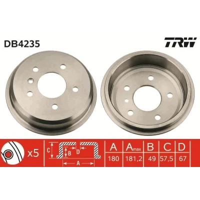 Billede af TRW DB4235 Bremsetromler MERCEDES BENZ: A klasse