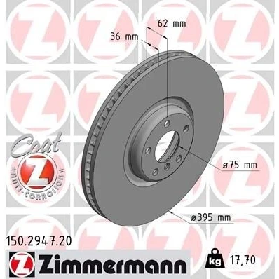Billede af ZIMMERMANN COAT Z 150.2947.20 Bremseskiver 395 36 6/5 5 120 indvendigt ventileret coatet højkarboniseret BMW: X5, X6