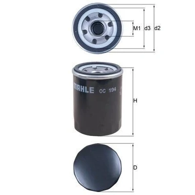 Billede af MAHLE ORIGINAL OC 194 Oliefilter med to returløbs stop ventiler Påskruet filter NISSAN: Patrol GR 5 SUV, GT R, INFINITI: FX EX Hatchback