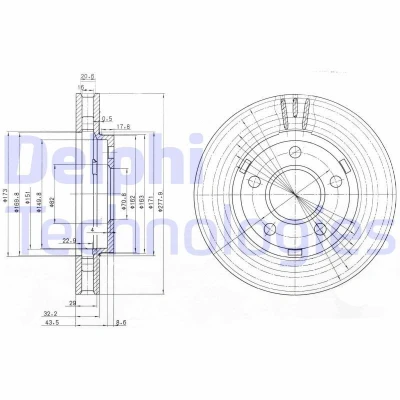 Billede af DELPHI BG3144 Bremseskiver 277 32 5 ventileret olieret ubehandlet uden hjullejer, ABS sensorring