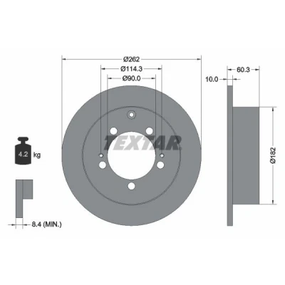 Billede af TEXTAR PRO 92136103 Bremseskiver 262 10 05/08 114,3 fuldstændigt coatet uden hjulbolte, hjulnav MITSUBISHI: Lancer 7, Outlander I SUV