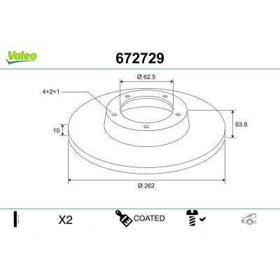 Billede af VALEO Bremseskive HYUNDAI: i20 I Hatchback, Getz, KIA: RIO 2 bagaksel 262mm 10mm 4 hul fuldstændigt coatet 672729 584111C800,584111G300,58411AC800
