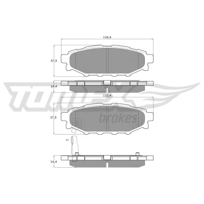 Billede af TOMEX brakes TX 15 37 Bremseklodser bagaksel med akustisk advarsel for slid SUBARU: Forester II, III, IV, TOYOTA: GT86 Coupe