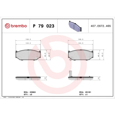 Billede af BREMBO P 79 023 Bremseklodser med akustisk advarsel for slid uden tilbehør SUZUKI: SWIFT 3, 5, Jimny SUV