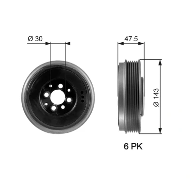 Billede af GATES TVD1003 Remskive Krumtapaksel 143 uden tilbehør FleetRunner Micro V Stretch Fit VOLKSWAGEN: Golf 4, SKODA: Octavia I Hatchback