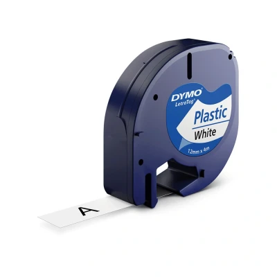 Billede af Dymo Letratag Plastic tape white 12mm x 4m 91221
