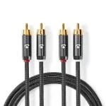 Billede af Stereo Audio kabel 2x RCA Hanstik Guldplateret 2.00 m Runde Grå / Metal Cover Window Box