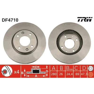 Billede af TRW DF4710 Bremseskiver 280 26 4 114,3 ventileret lakeret HYUNDAI: SONATA 4, Elantra III Hatchback