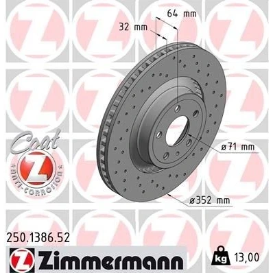 Billede af ZIMMERMANN SPORT COAT Z 250.1386.52 Bremseskiver 352 32 6/5 5 114 udvendig ventileret, hullet coatet højkarboniseret
