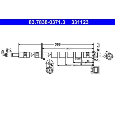 Billede af ATE 83.7838 0371.3 Bremseslange 366 M10x1 FORD: FIESTA 6