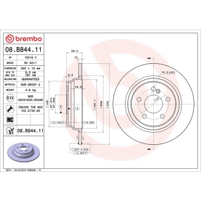 Billede af BREMBO COATED DISC LINE 08.B844.11 Bremseskiver 300 10 5 fuldstændigt coatet højkarboniseret med skruer