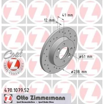Billede af ZIMMERMANN SPORT COAT Z 470.1079.52 Bremseskiver 238 12 6/4 4 100 fuldstændigt, hullet coatet RENAULT: CLIO 2, TWINGO 1