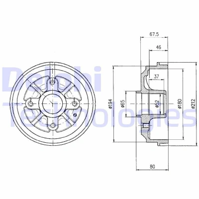 Billede af DELPHI BF324 Bremsetromler uden ABS sensorring, hjullejer 212 PEUGEOT: 206+ Hatchback, 206 SW