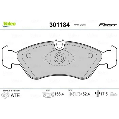 Billede af VALEO 301184 Bremseklodser FIRST foraksel Ekskl. slidadvarselskontakt uden anti knirke plade OPEL: Kadett E CC, Calibra A, Vectra A Sedan