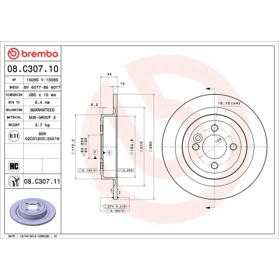 Billede af BREMBO 08.9461.10 Bremseskiver 278 10 4 fuldstændigt NISSAN: Primera Hatchback