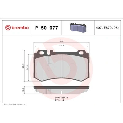 Billede af BREMBO P 50 077 Bremseklodser Forberedt til slidindikator uden tilbehør MERCEDES BENZ: CLK Coupe, S klasse Sedan, Coupe