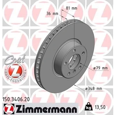 Billede af ZIMMERMANN COAT Z 150.3406.20 Bremseskiver 348 36 6/5 5 120 indvendigt ventileret coatet højkarboniseret BMW: 7