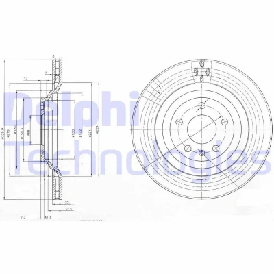 Billede af DELPHI BG3991 Bremseskiver 330 22 5 ventileret olieret ubehandlet uden hjullejer, ABS sensorring AUDI: A6 C6 Avant, C7 Sedan, Sedan