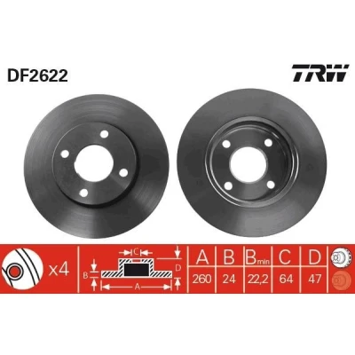 Billede af TRW DF2622 Bremseskiver 260 24 4 108 ventileret lakeret FORD: MONDEO 1 Kombi, 2, 2 Kombi