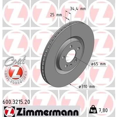 Billede af ZIMMERMANN COAT Z 600.3215.20 Bremseskiver 310 25 5/5 5 100 indvendigt ventileret coatet højkarboniseret VOLKSWAGEN: Polo V Hatchback, VI