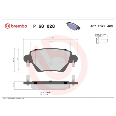 Billede af BREMBO P 68 028 Bremseklodser Ekskl. slidadvarselskontakt med bremsecaliperskruer uden tilbehør