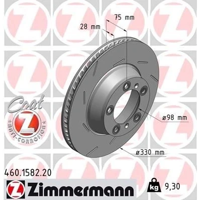Billede af ZIMMERMANN COAT Z 460.1582.20 Bremseskiver 330 28 7/5 5 130 indvendigt ventileret, opslidset coatet