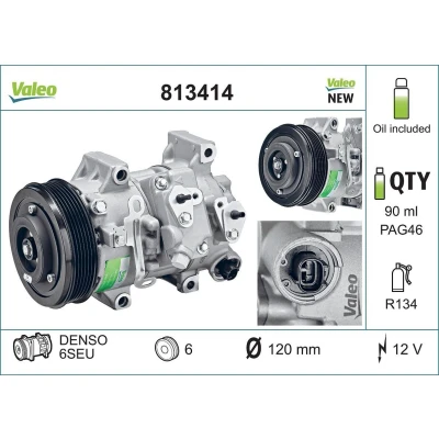 Billede af VALEO 813414 Kompressor 6SEU14 12 PAG 46 R 134a med kompressorolie NEW ORIGINAL PART TOYOTA: Avensis III Stationcar