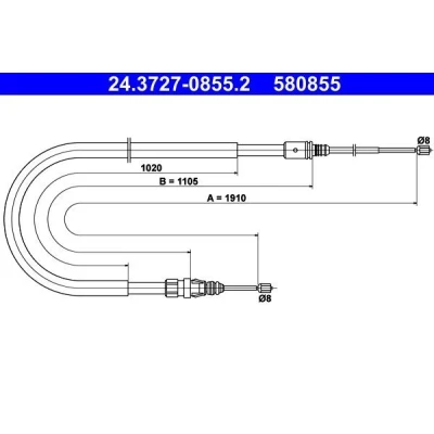 Billede af ATE 24.3727 0855.2 Håndbremsekabel 1910 PEUGEOT: 207 SW, Hatchback