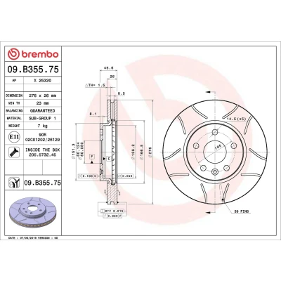 Billede af BREMBO 09.B355.75 Bremseskiver 276 26 5 indvendigt ventileret, opslidset coatet med skruer OPEL: Astra J Sports Tourer, Hatchback