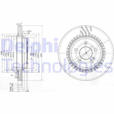 Billede af DELPHI BG3726 Bremseskiver 300 22 5 ventileret olieret ubehandlet uden hjullejer, ABS sensorring MERCEDES BENZ: CLS Coupe, C klasse Sedan