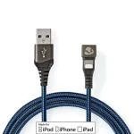 Billede af USB kabel 2.0 Apple Lightning 8 pin A han 480 Mbps 12 W Nikkelplateret 1.00 m Runde Flettet / Nylon Blå Sort Cover Window Box