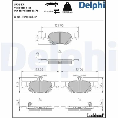 Billede af DELPHI LP3633 Bremseklodser med akustisk advarsel for slid anti knirke plade uden tilbehør MAZDA: 3 Hatchback, CX 30, Sedan