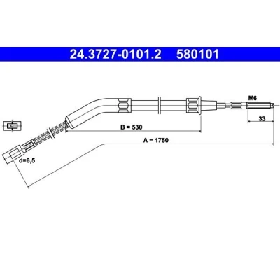 Billede af ATE 24.3727 0101.2 Håndbremsekabel 1750 VOLKSWAGEN: Beetle