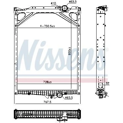 Billede af NISSENS 606367 Radiator Aluminium 900 728 52 med ramme Loddet køleripper