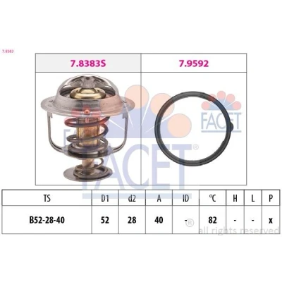 Billede af FACET 7.8383 Termostat 82 52 Made in Italy OE Equivalent med pakning MAZDA: 3 Hatchback, 6 Stationcar, 5
