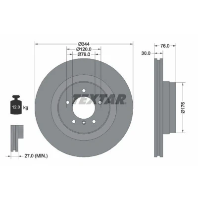 Billede af TEXTAR PRO 92185103 Bremseskiver 344 30 05/06 120 indvendigt ventileret coatet uden hjulbolte, hjulnav LAND ROVER: Range Rover 3