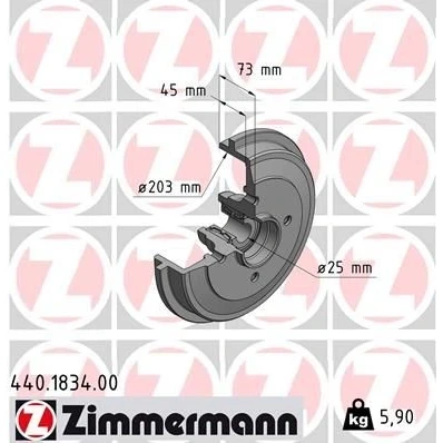 Billede af ZIMMERMANN 440.1834.00 Bremsetromler med hjulleje, ABS sensorring 245 PEUGEOT: 208 I Hatchback, 206 SW, CITROËN: C3 II