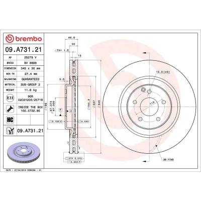 Billede af BREMBO COATED DISC LINE 09.A731.21 Bremseskiver 345 30 5 indvendigt ventileret coatet højkarboniseret med skruer MERCEDES BENZ: C klasse Sedan