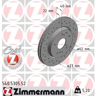 Billede af ZIMMERMANN SPORT COAT Z 540.5305.52 Bremseskiver 272 22 9/5 5 114 indvendigt ventileret, hullet coatet SUZUKI: SWIFT 4