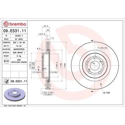 Billede af BREMBO 09.E531.11 Bremseskiver 282 22 5 indvendigt ventileret coatet