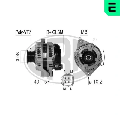 Billede af ERA 210775A Generator 14V 100A TOYOTA: Land Cruiser Prado 120, Dyna Ladvogn / Chassis, HIACE 4 Kasten