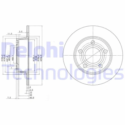 Billede af DELPHI BG3672 Bremseskiver 254 10 5 fuldstændigt olieret ubehandlet uden hjullejer, ABS sensorring AUDI: A6 C5 Avant, Sedan, C4 Avant