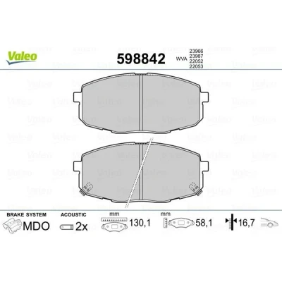 Billede af VALEO 598842 Bremseklodser foraksel Inkl. slidadvarselskontakt uden anti knirke plade KIA: cee‘d II Sportswagon, I Stationcar, Hatchback