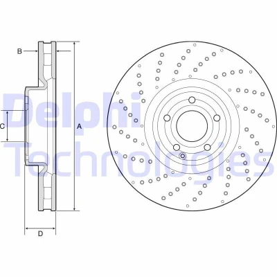 Billede af DELPHI BG9215C Bremseskiver 360 36 5 ventileret coatet højkarboniseret uden hjullejer, ABS sensorring