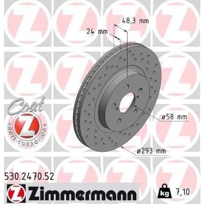 Billede af ZIMMERMANN 530.2470.52 Bremseskiver 293 24 7/5 5 100 indvendigt ventileret, hullet coatet højkarboniseret SUBARU: Impreza V Hatchback, XV II