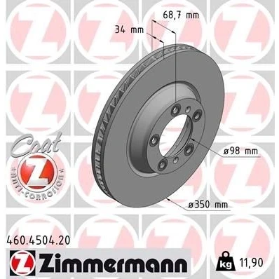 Billede af ZIMMERMANN 460.4504.20 Bremseskiver 350 34 7/5 5 130 indvendigt ventileret coatet højkarboniseret PORSCHE: Cayenne